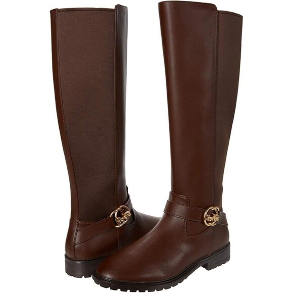 Coach Women's Walnut Farrah Leather Riding Boots Sz 5 Eu 35.5 - Picture 1 of 13